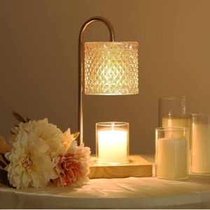 Candle Warmer Lamp Wood Base Glass Shade Dimmer